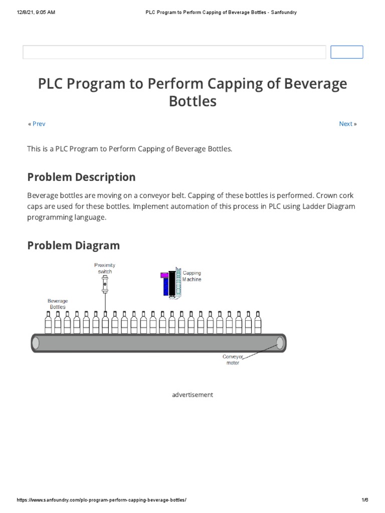 PLC Program to Perform Capping of Beverage Bottles Sanfoundry PDF Programmable Logic