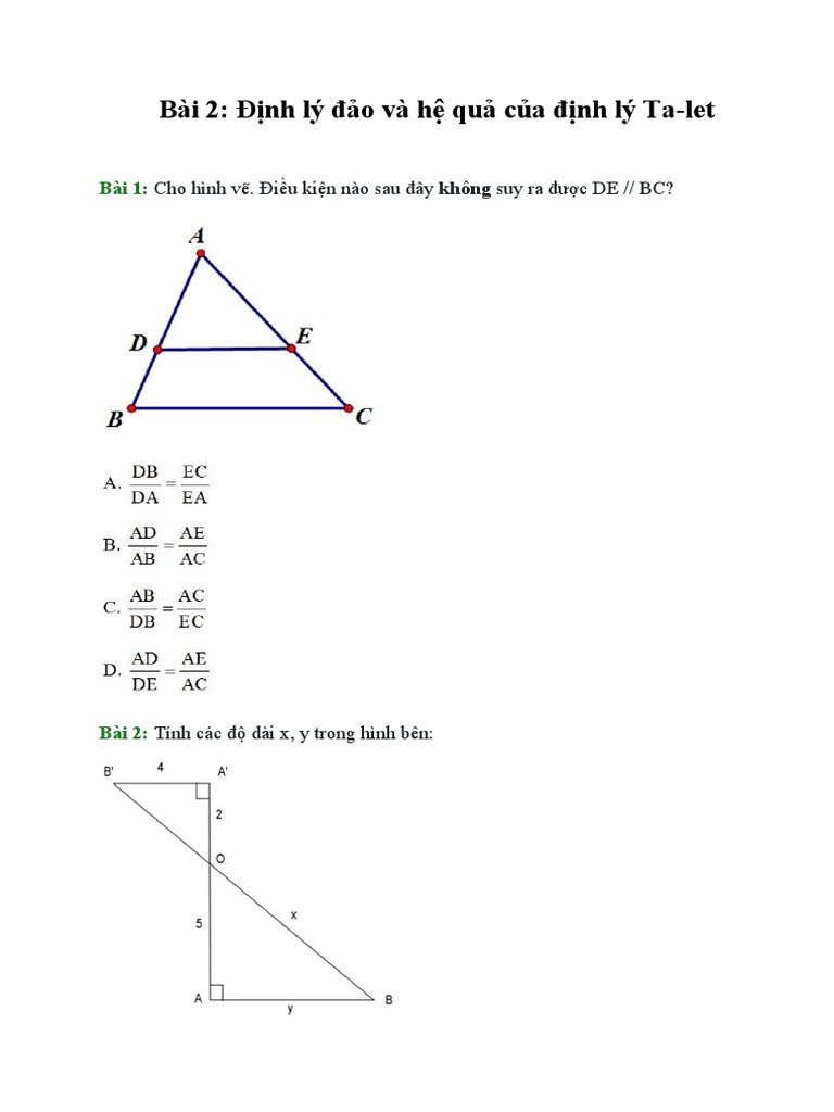 Bài 2 - Định lí đảo và hệ quả của định lí Ta-let | PDF
