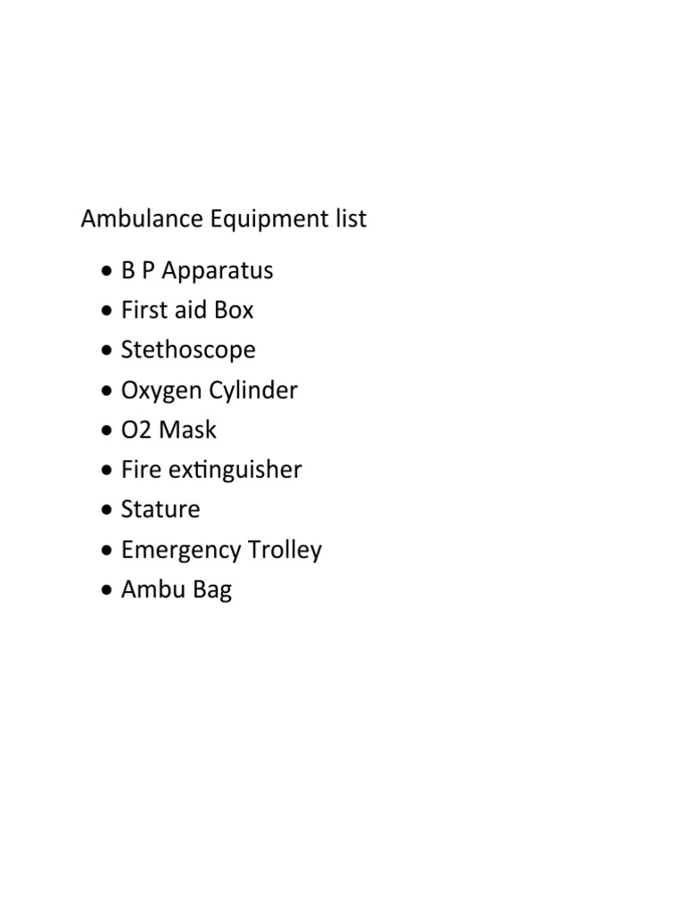 Ambulance Equipment List | PDF