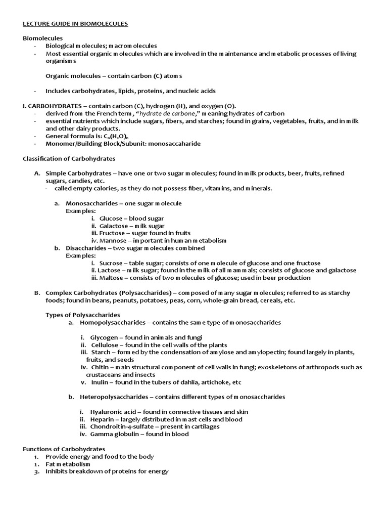 Lecture Guide in Biomolecules PDF