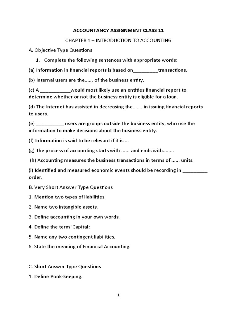 Class 11 Accountancy Assignment Guide | PDF | Debits And Credits ...