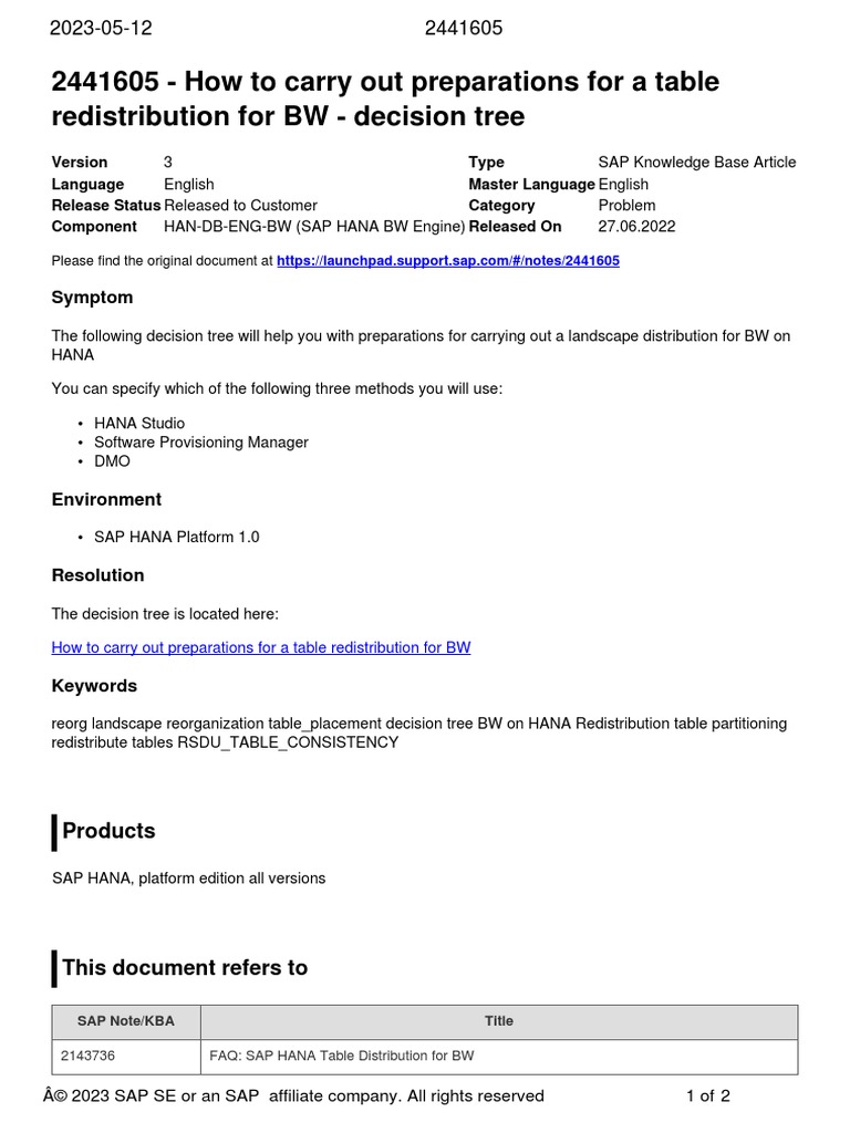 How To Carry Out Preparations For A Table Redistribution For BW ...