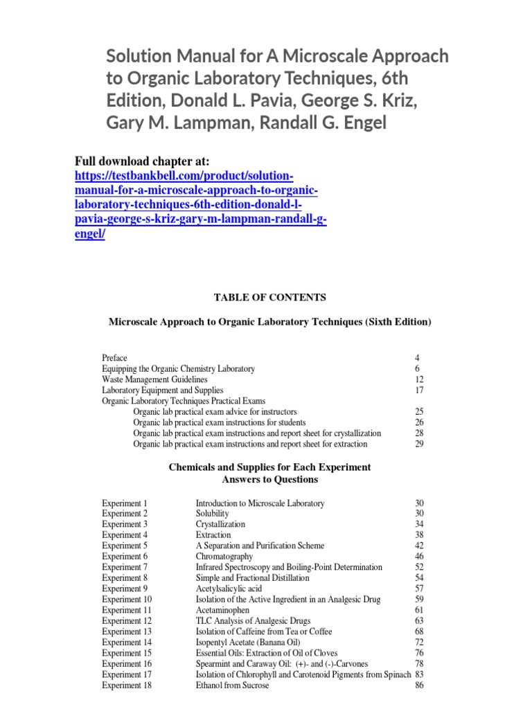 Solution Manual For A Microscale Approach To Organic Laboratory