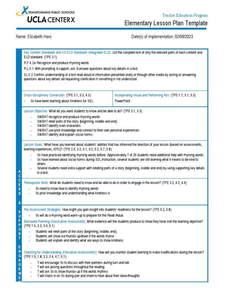Tep Elementary Lesson Plan Observation 4 Full Orginial | PDF | Learning ...