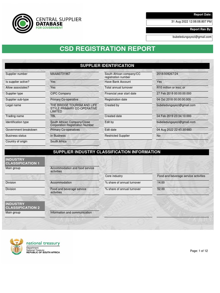 Supplier Registration Report: TBL | PDF