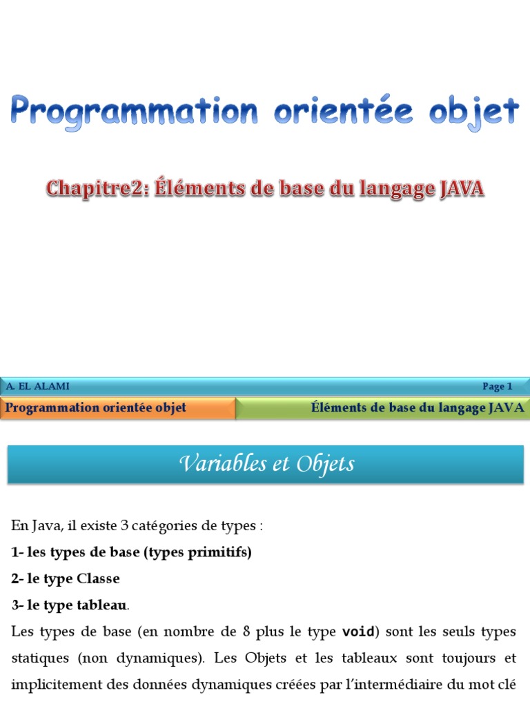 Chapitre2-Eléments de Base | PDF | Java (Langage de programmation ...