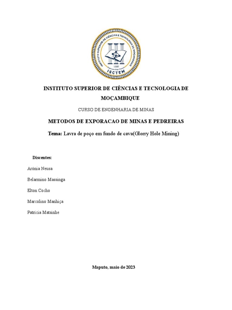 Glory Hole Mining Métodos e Vantagens PDF Setor secundário da