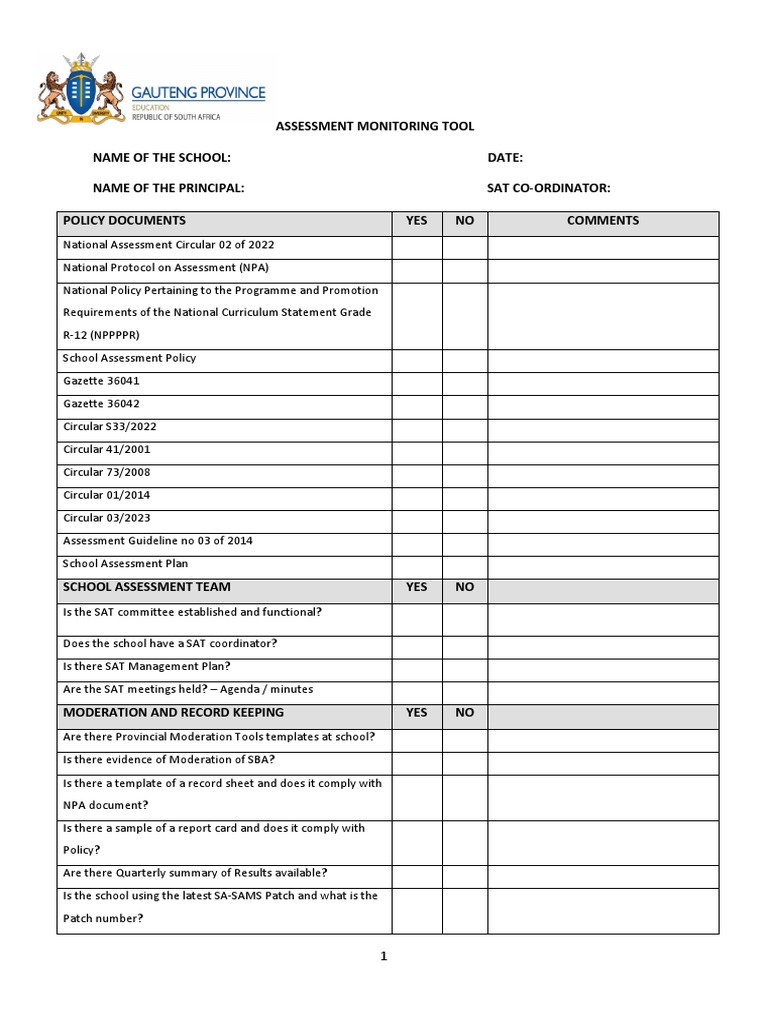 School Assessment Monitoring Tool | PDF