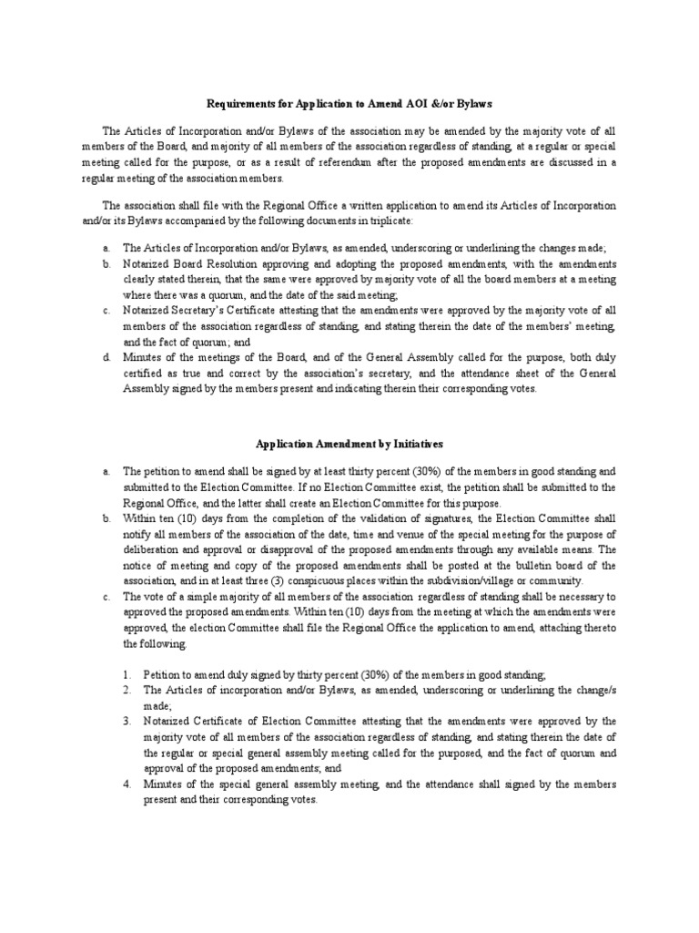 Hoa Amendment Application PDF Articles Of Association Quorum