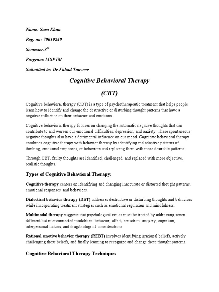 Understanding Cognitive Behavioral Therapy | PDF | Cognitive Behavioral ...