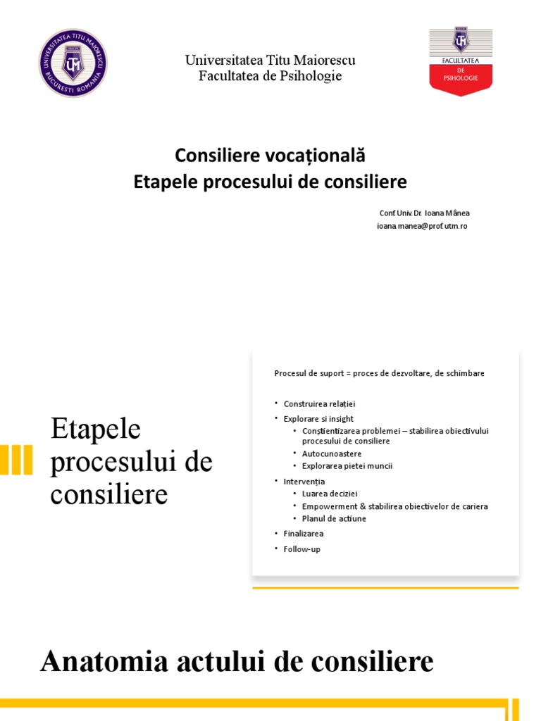 Consiliere Vocationala - Etapele Procesului de Consiliere | PDF