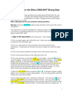 Instructions For The Disco DAD-2H/T Dicing Saw: Sign in The Log Sheet