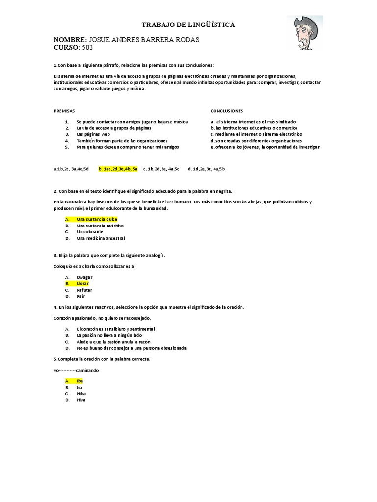 Ejercicios de Lingüística y Análisis Crítico | PDF | Artes del Lenguaje ...