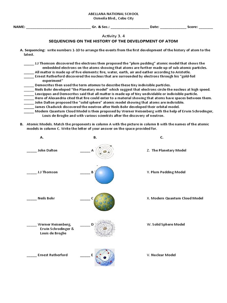 Sequencing On Atomic Models Pdf Atoms Atomic Nucleus