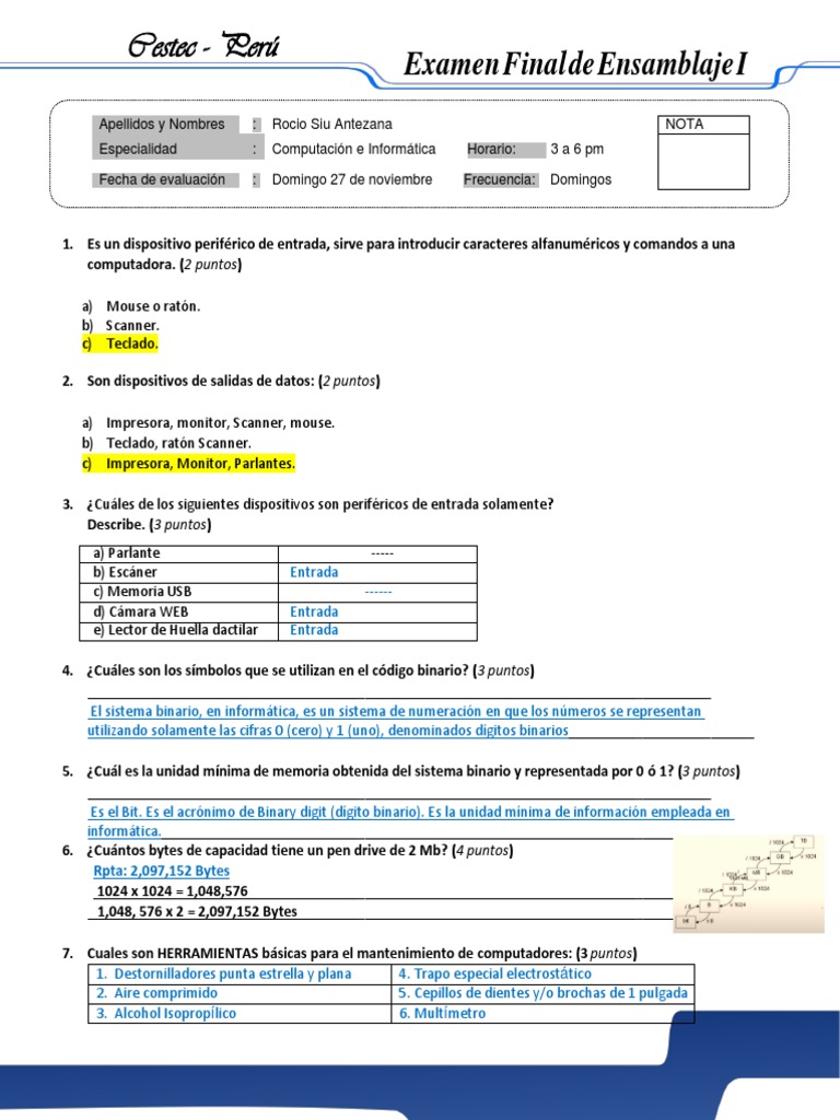 Examen Final Ensamblaje I - Cestec | PDF | Periférico | Hardware de la ...