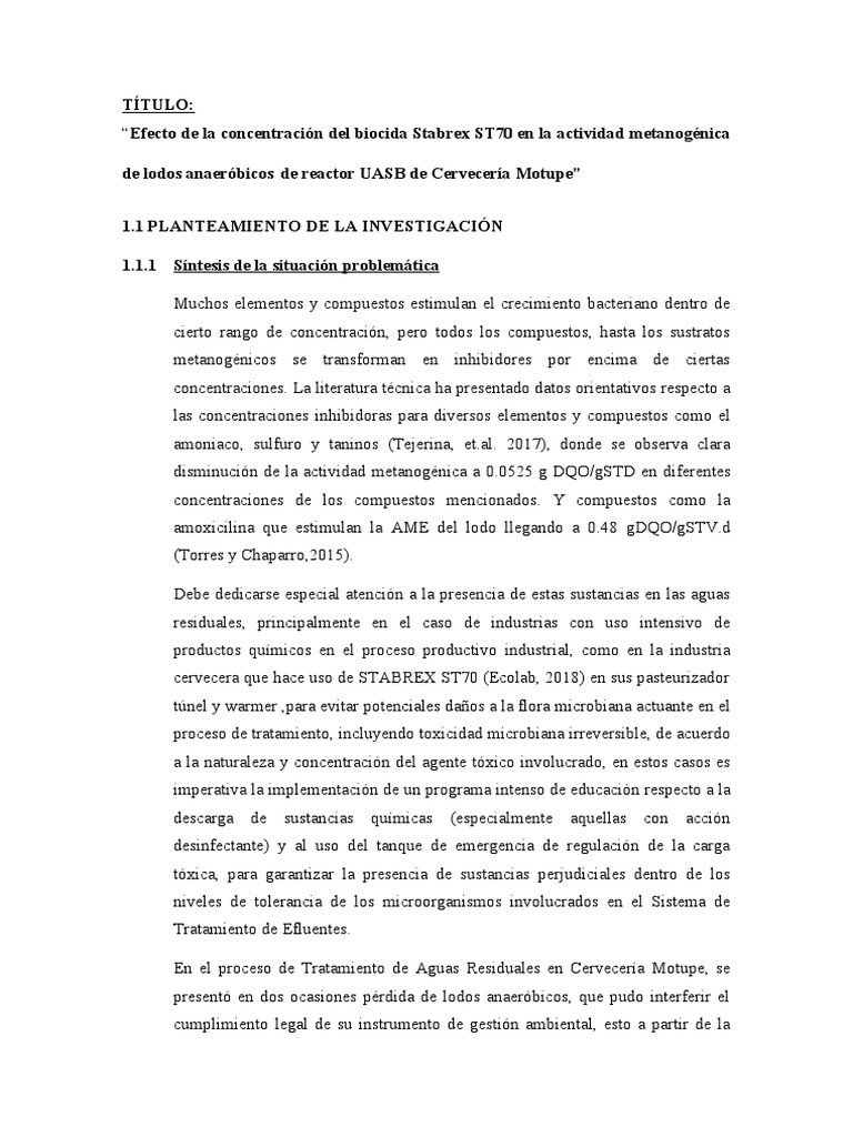 Efecto del biocida Stabrex en lodos UASB | PDF | Aguas residuales | Agua