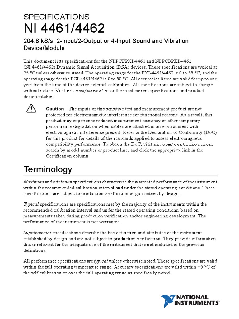 NI 4461/4462 DSA Specifications | PDF | Sampling (Signal Processing ...
