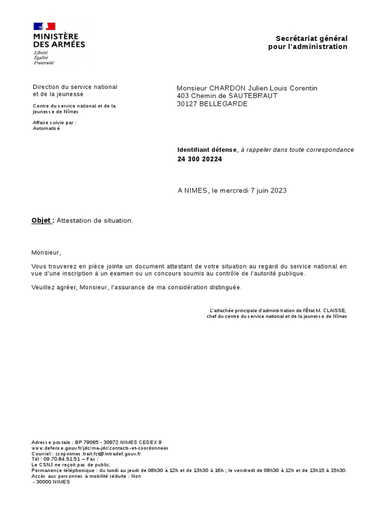 Lettre D'accomp. Attestation de Situation | PDF