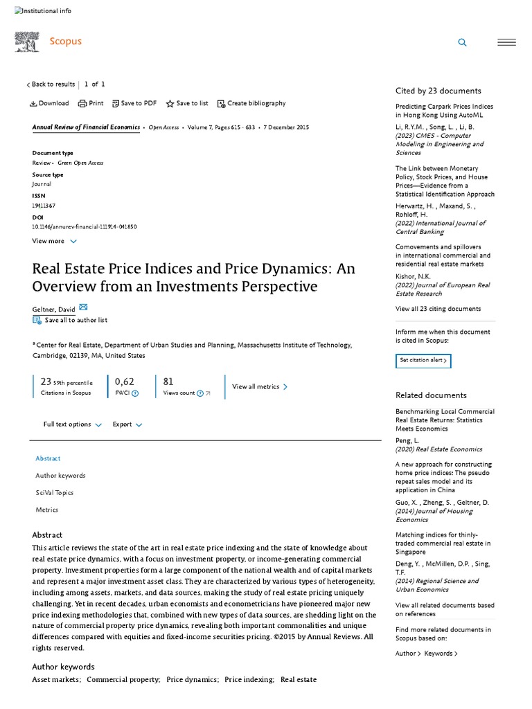 Scopus - Document Details - Real Estate Price Indices and Price ...