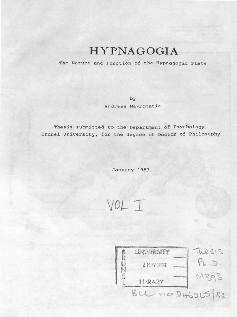 Hypnagogia The Nature and Function of The Hypnagogic