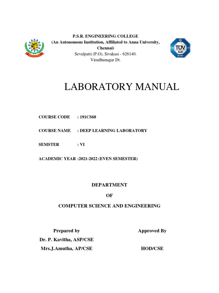 Deep Learning Lab Manual Pdf Artificial Neural Network Applied