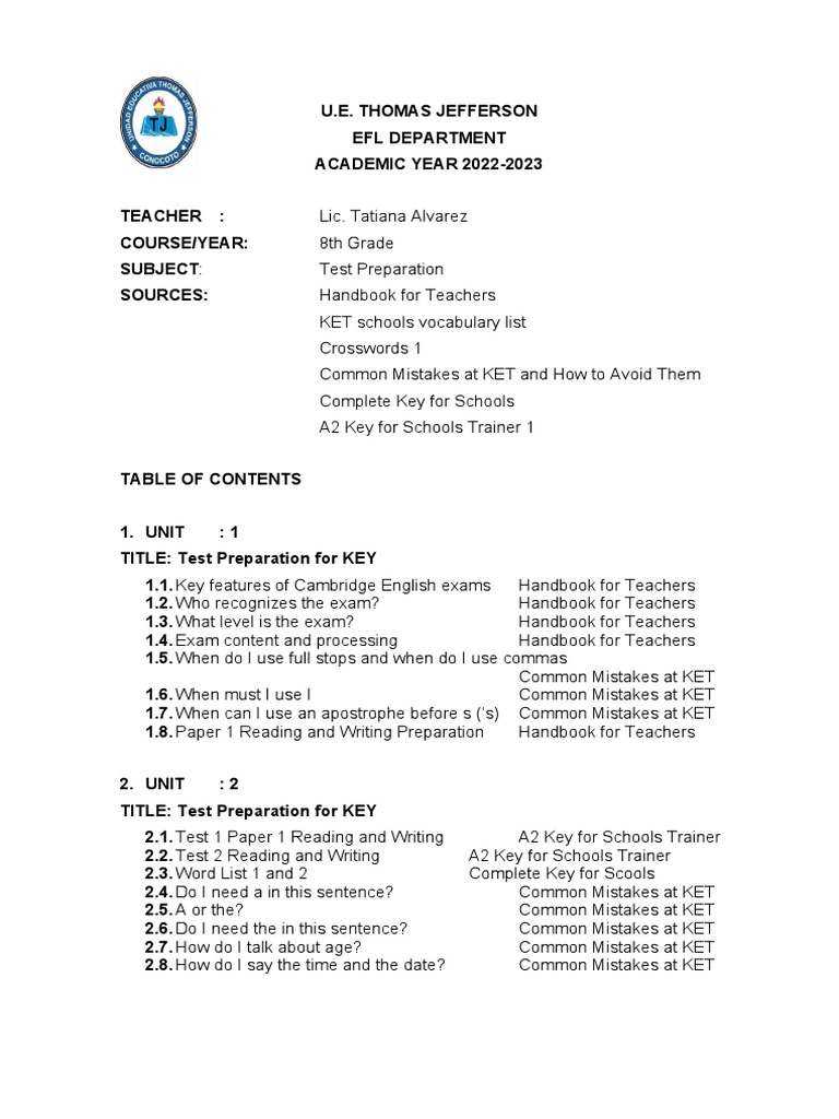 Test Preparation Contents 8th 6 Units | PDF