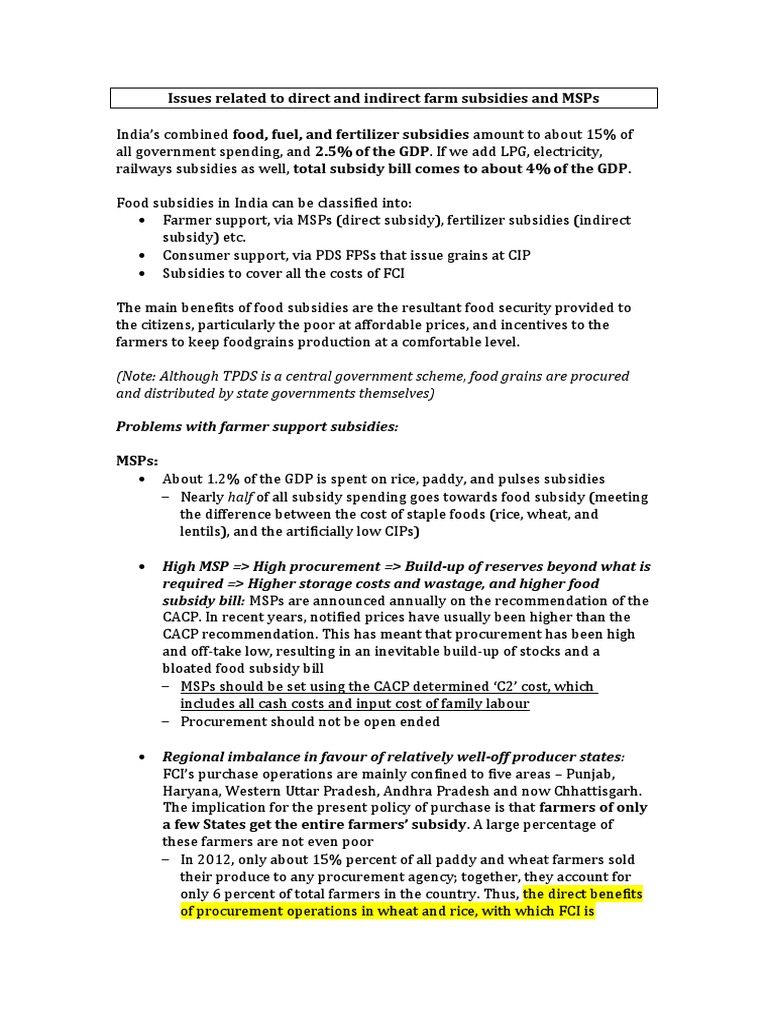 Msp Pds Pdf Agricultural Subsidy Market Economics