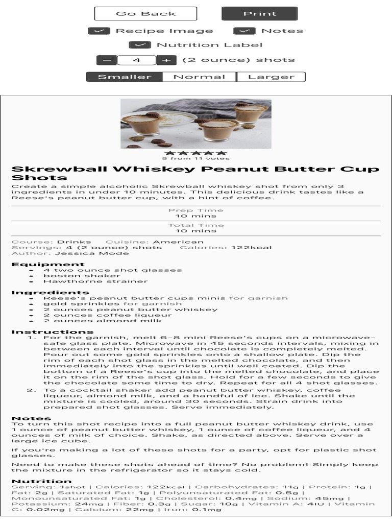 Skrewball Peanut Butter Whiskey Reeses Cup Shots PDF Peanut Butter