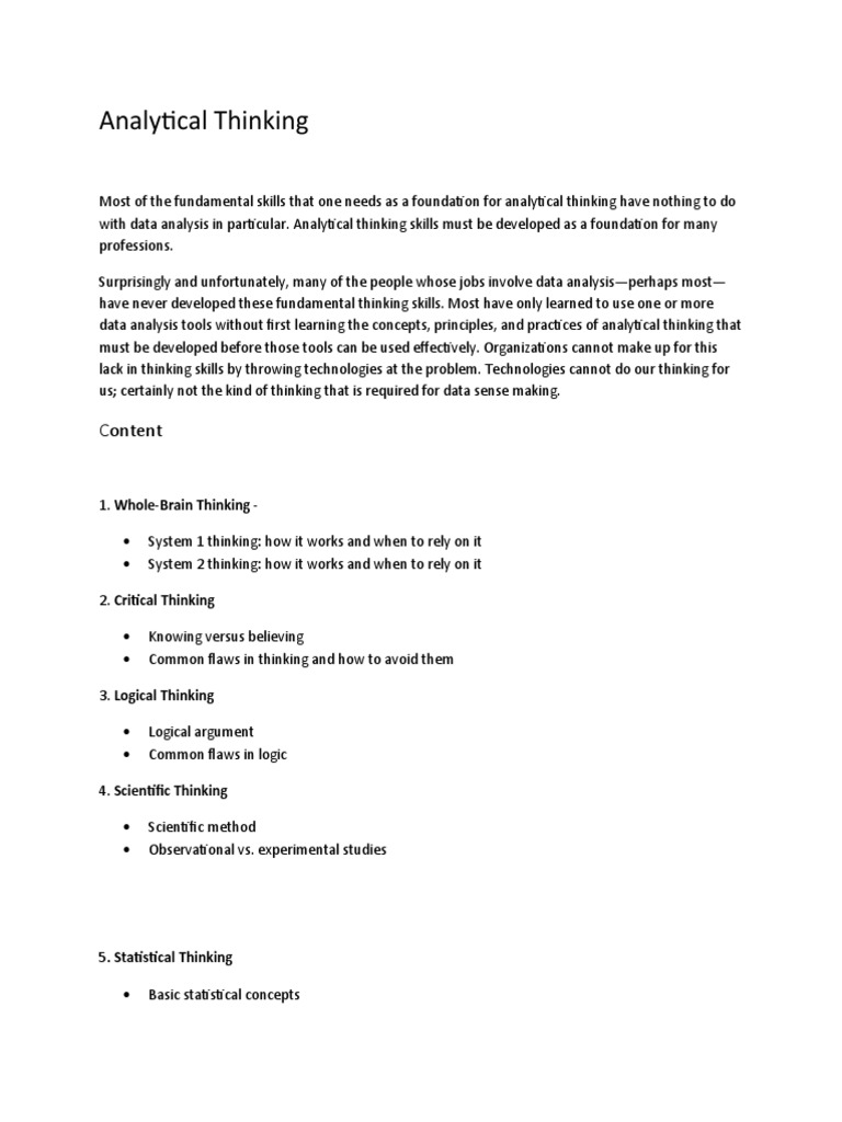 Foundations of Analytical Thinking Skills | PDF
