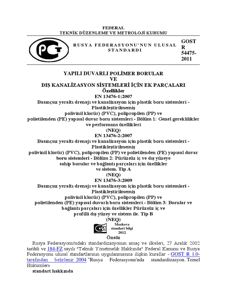 Gost R54475-2011 Yapili Duvarli Poli̇mer Borular Ve Diş.