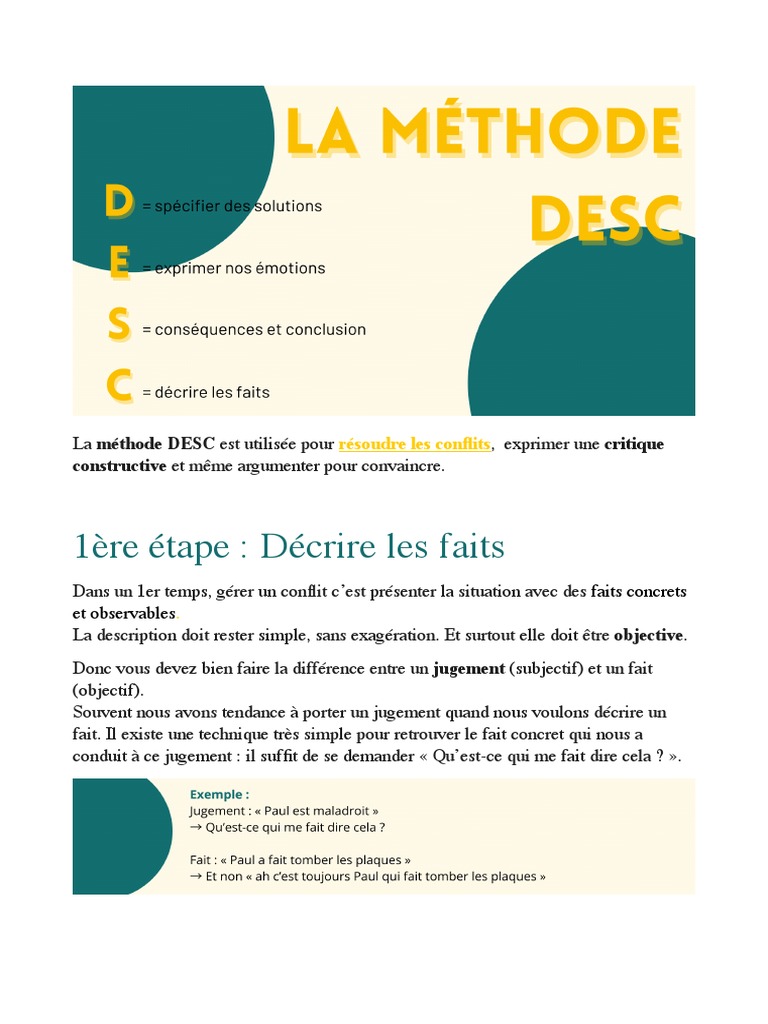 Méthode DESC pour gérer les conflits | PDF | Émotions | Sciences cognitives
