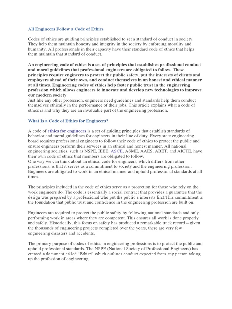 Code Of Ethics For Engineers