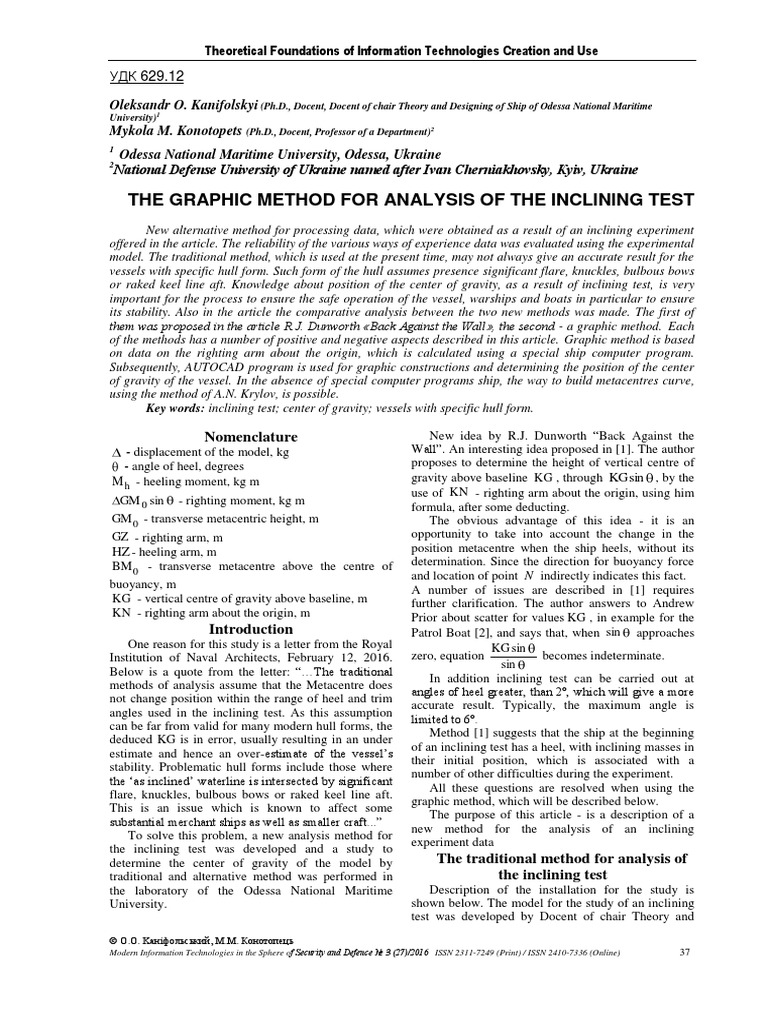 The graphic method for analysis of the inclining test net pdf