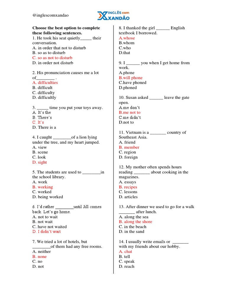 English Grammar Multiple Choice Quiz | PDF