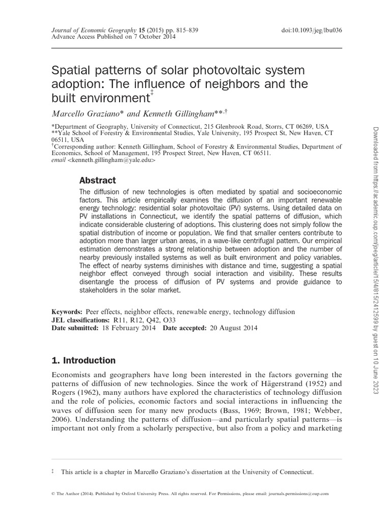 Spatial patterns of solar photovoltaic system adoption the influence of