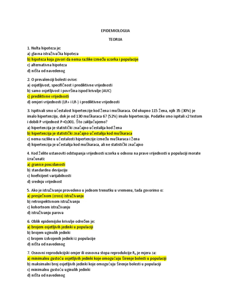 Epidemiologija Teorija Riješeno Pdf