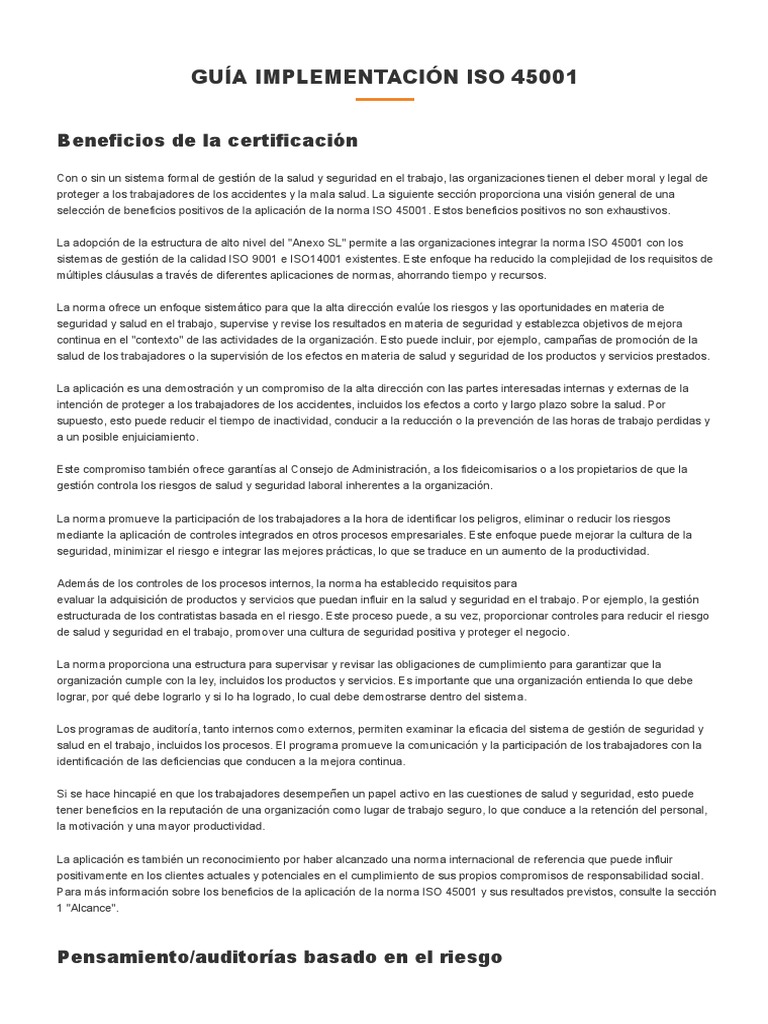 Guía para La Implementación de La Norma ISO 45001 | PDF