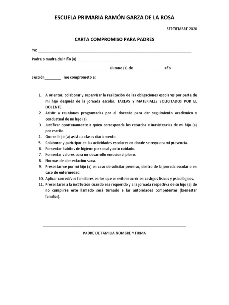 Carta Compromiso Padres | PDF | Crecimiento personal y profesional
