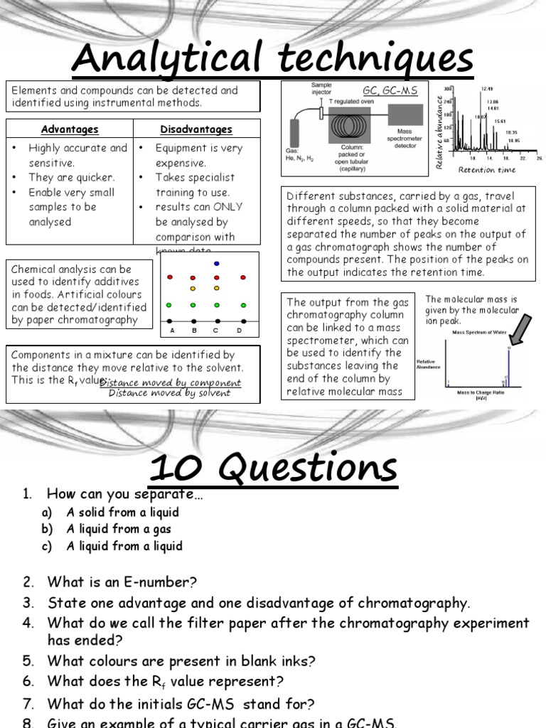 Analytical Techniques GCSE Review and 10Qs PDF Chromatography Gas