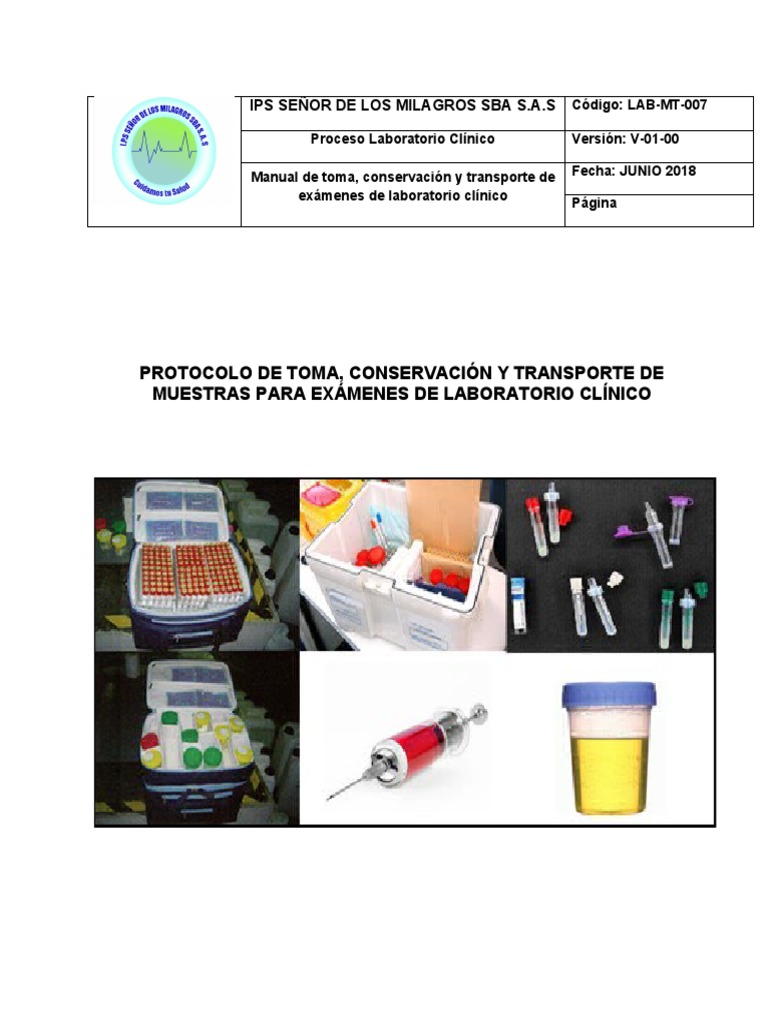 Manual de Transporte y Conservacion de Muestras | PDF | Sangre ...