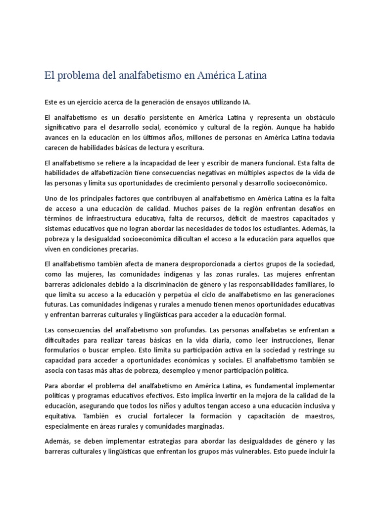 El Problema Del Analfabetismo En América Latina Pdf