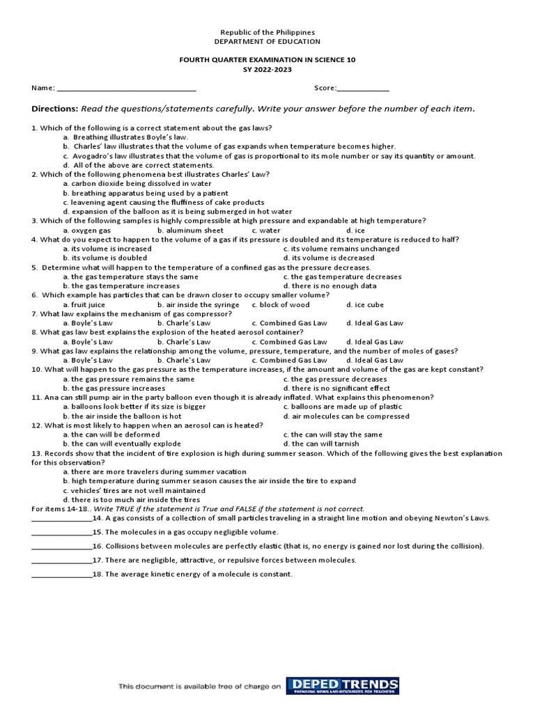 4Q Science 10 PT | PDF
