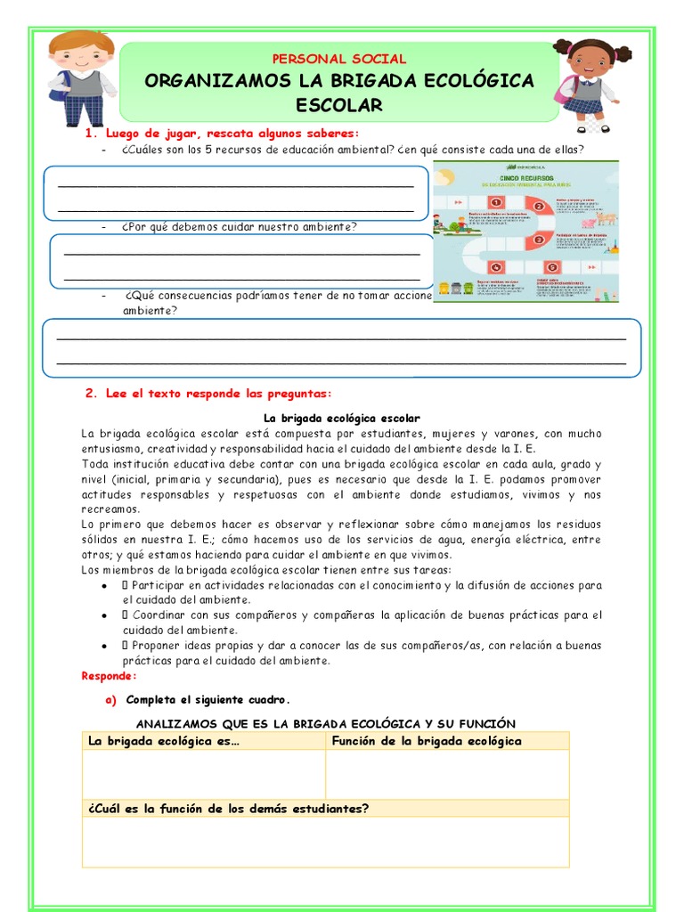 Ficha-juev-ps-Organizamos La Brigada Ecológica Escolar | PDF