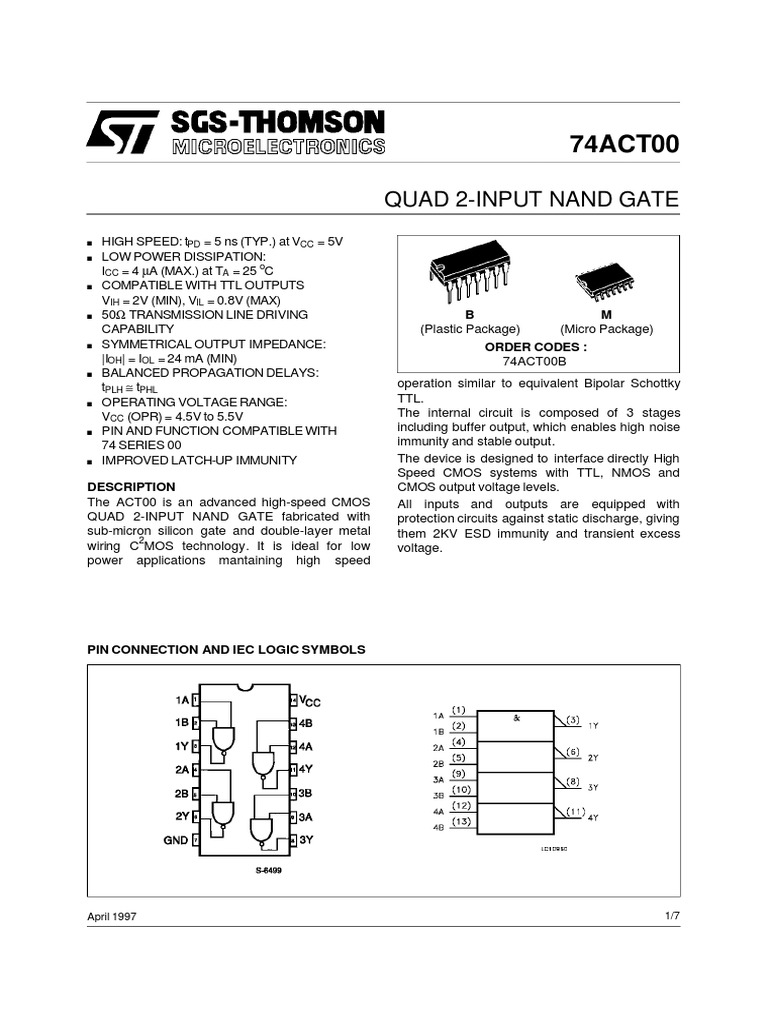 74ACT00 | PDF | Cmos | Logic Gate