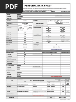 Personal Data Sheet