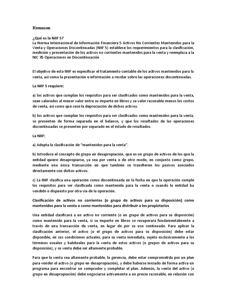 Guía de NIIF 5: Activos y Operaciones | PDF | normas internacionales de ...