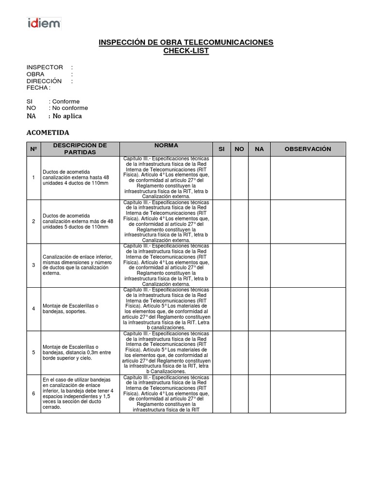 Inspección de Infraestructura Telecomunicaciones | PDF ...
