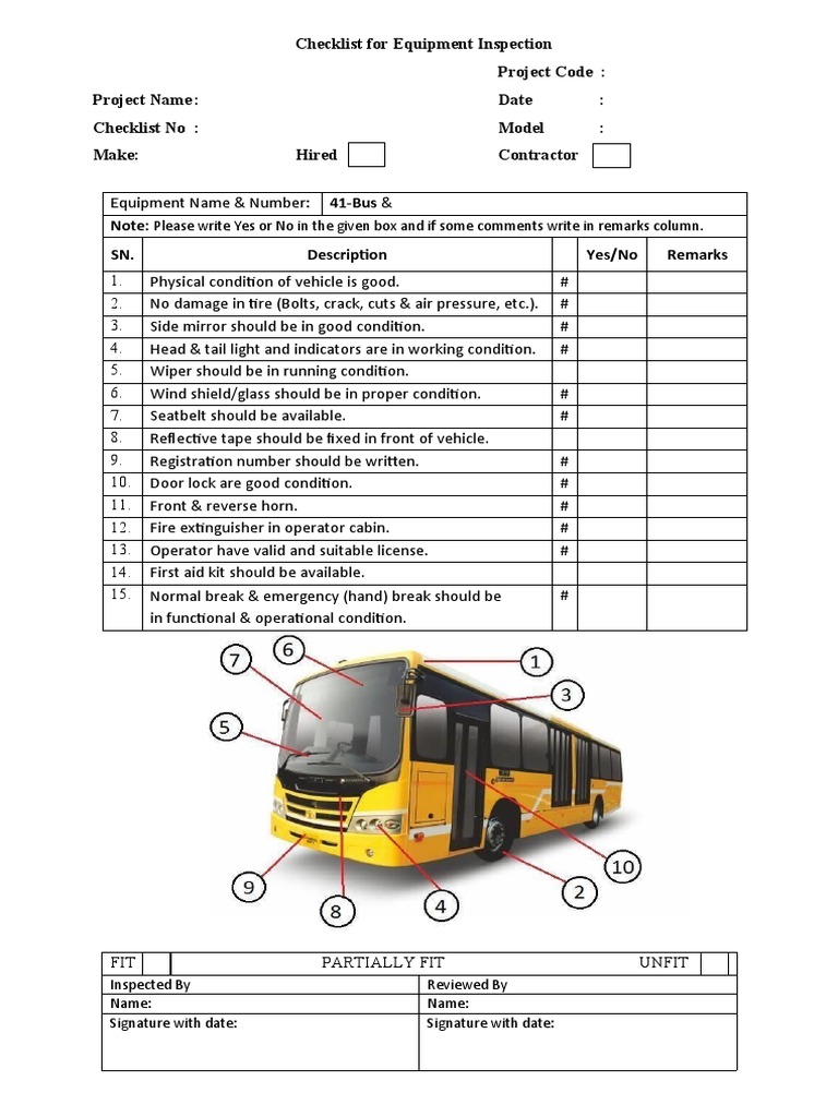 Contoh Checklist For Equipment Inspection Bus PDF
