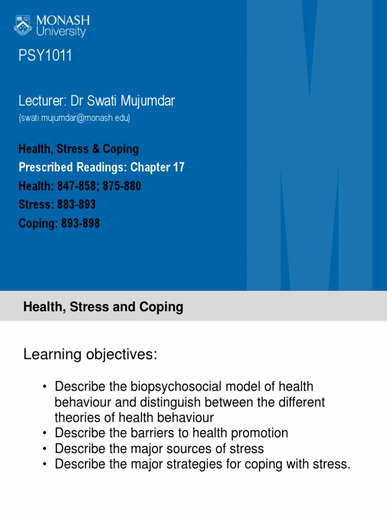 Health, Stress and Coping PSY1011 | PDF | Stress (Biology) | Psychology