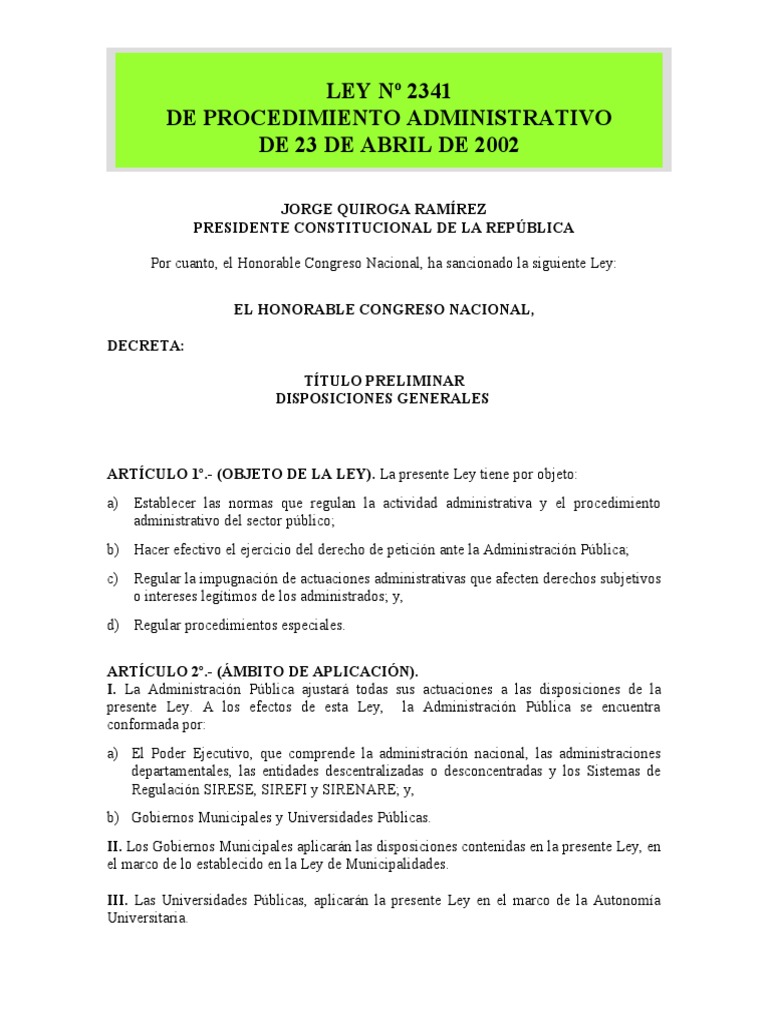 Ley 2341: Procedimiento Administrativo | PDF | Regulación | Judicaturas